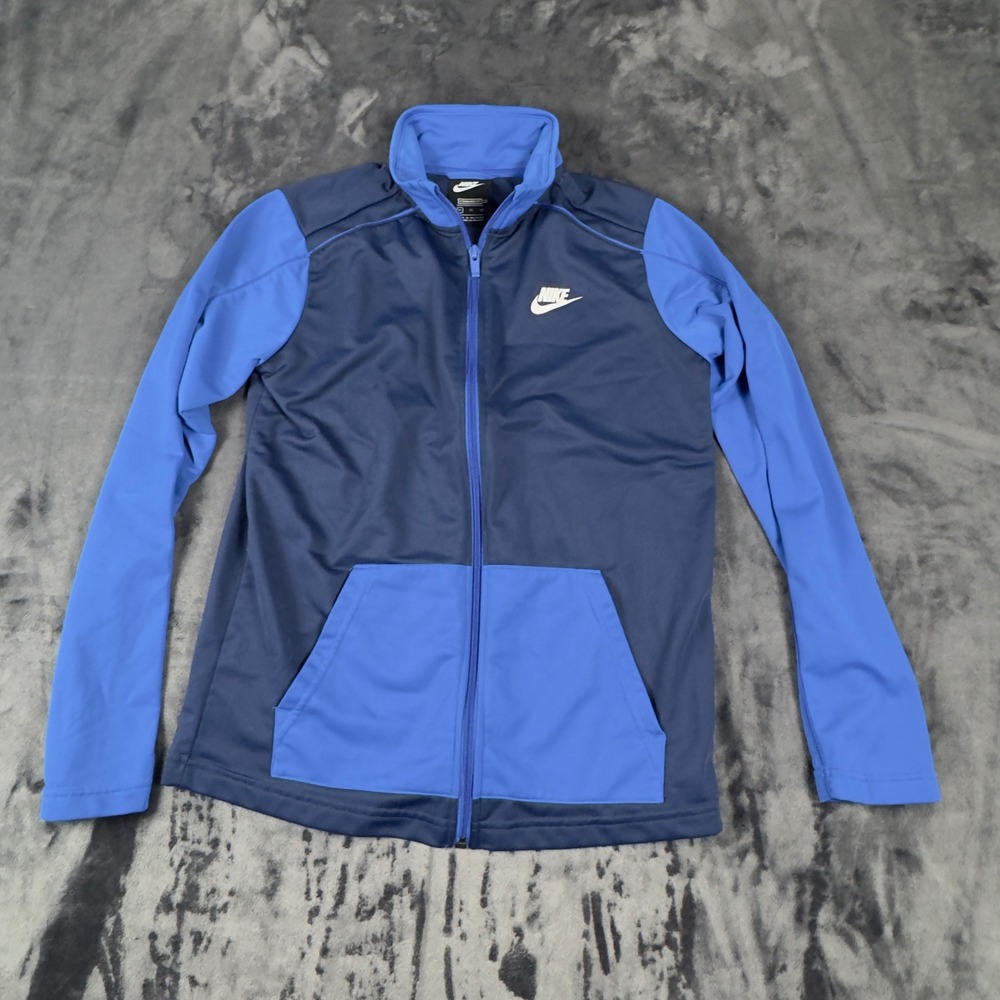 Nike Track Jacket Boys XL Blue Colorblock Full Zip Futura Logo Standard Fit